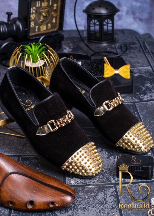 doel groei ontwikkeling Loafers schoenen zwart natuurlijk leer velours met gouden neus gemaakt van  blikken - P557