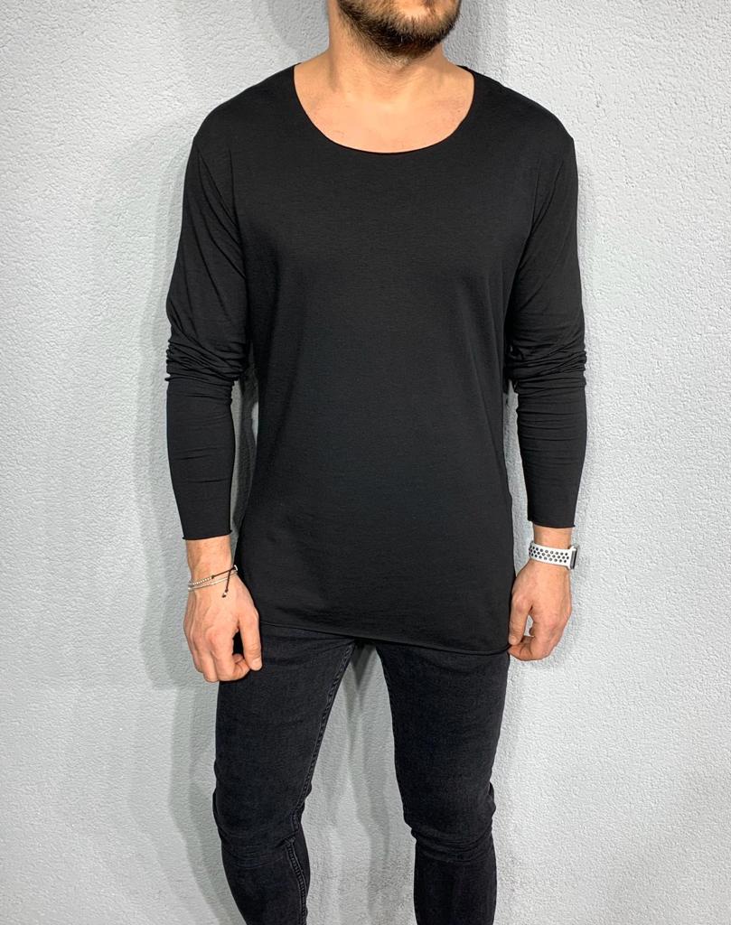 Bluza de bărbați, lunga, subțire, cambrata, neagra - BZ139