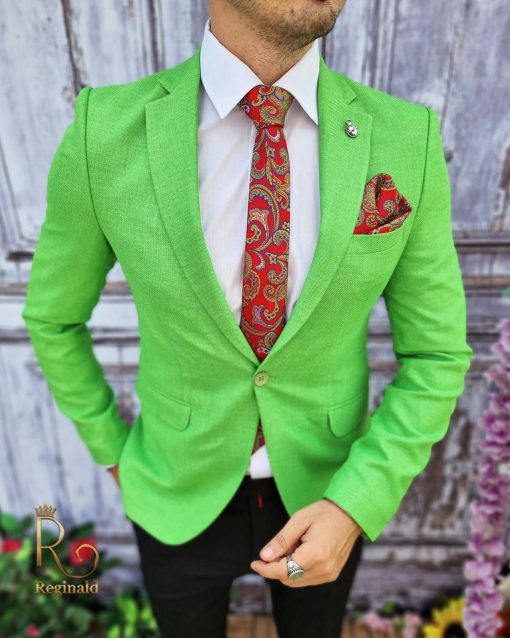 Sacou de barbati, Slim-Fit, verde aprins - SC417 - imagine 3