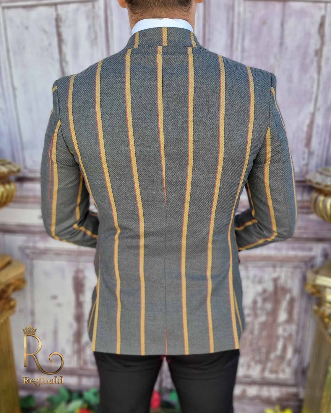 Sacou de bărbați gri in dungi galbene, croiala Slim-Fit - SC643 - 1 | YEO