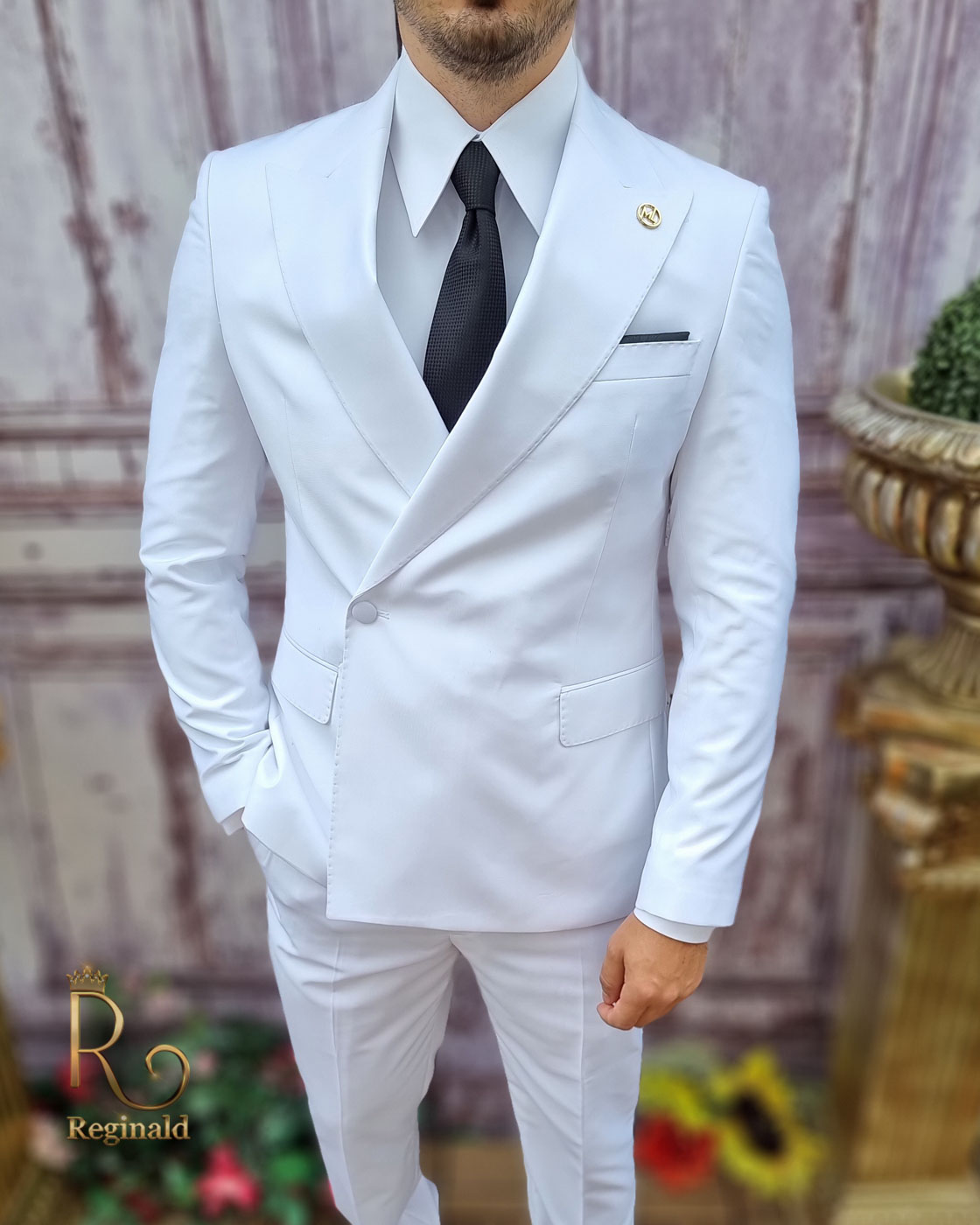 Costum elegant de bărbați, alb, Sacou si Pantalon - C3737