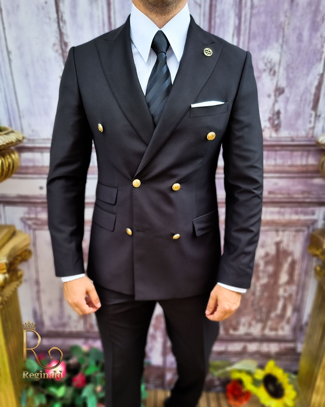 Black suit outlet gold buttons