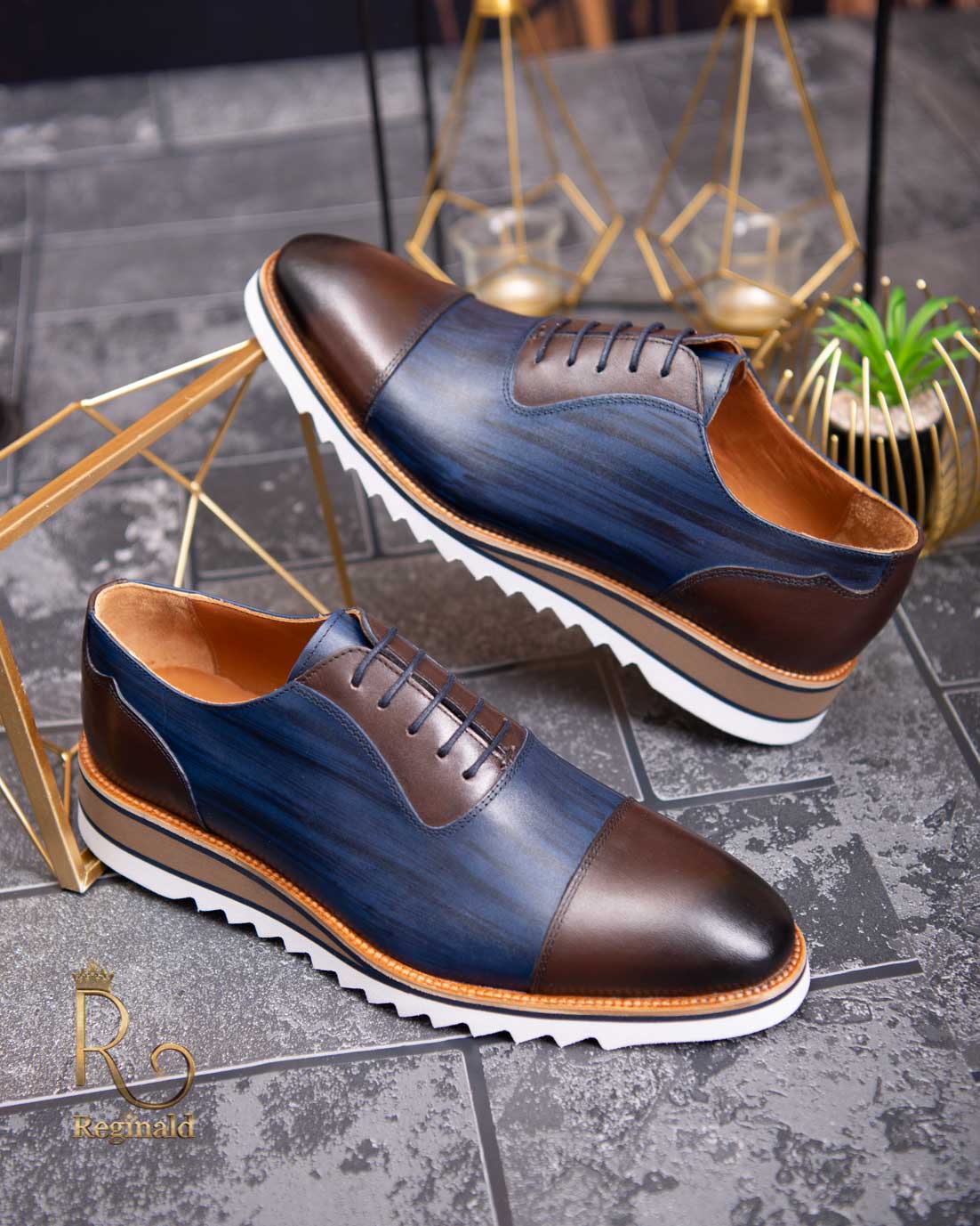 Zapato Casual de Hombre, Suela Alta, Piel Natural, Azul Marino - P1544
