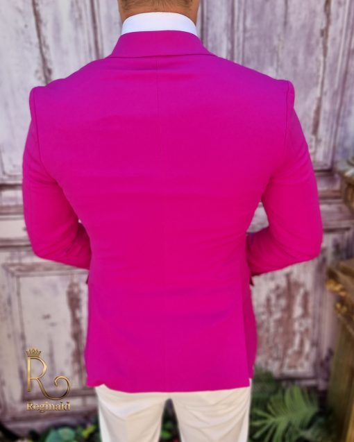 Sacou de bărbați, Slim Fit, Blazer, Fucsia cu butoni metalici aurii - SC720 - imagine 3