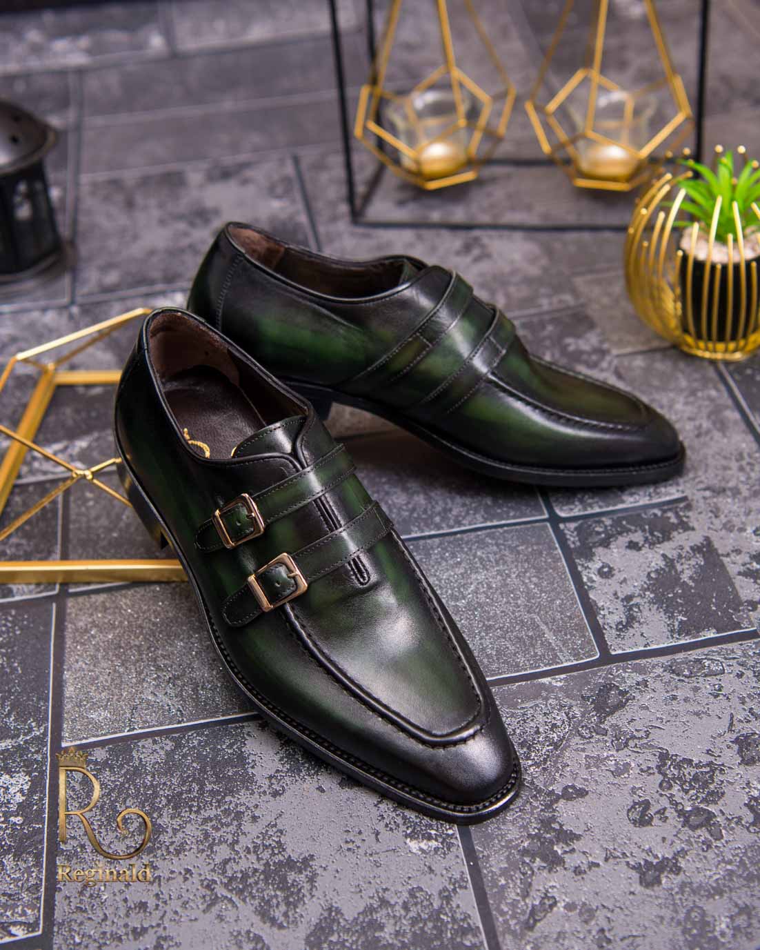 Pantofi Loafers de bărbați din piele naturala, Verde - P1596