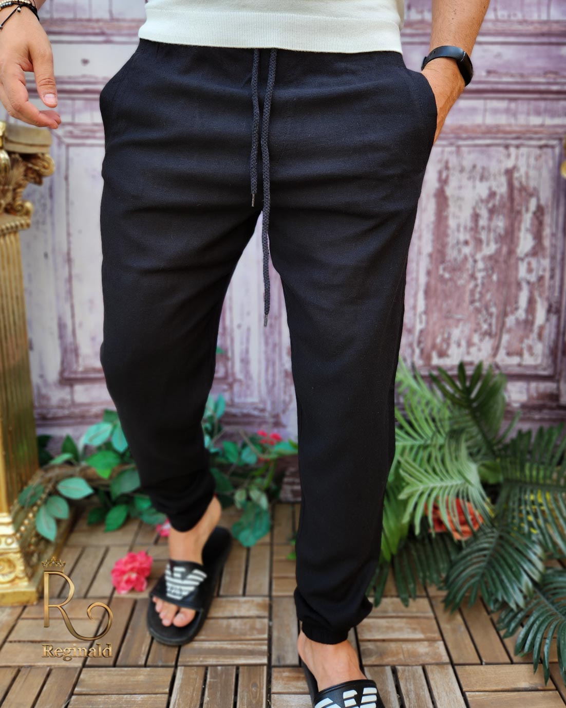 Pantaloni casual de bărbați, Negri cu șnur - PNT214