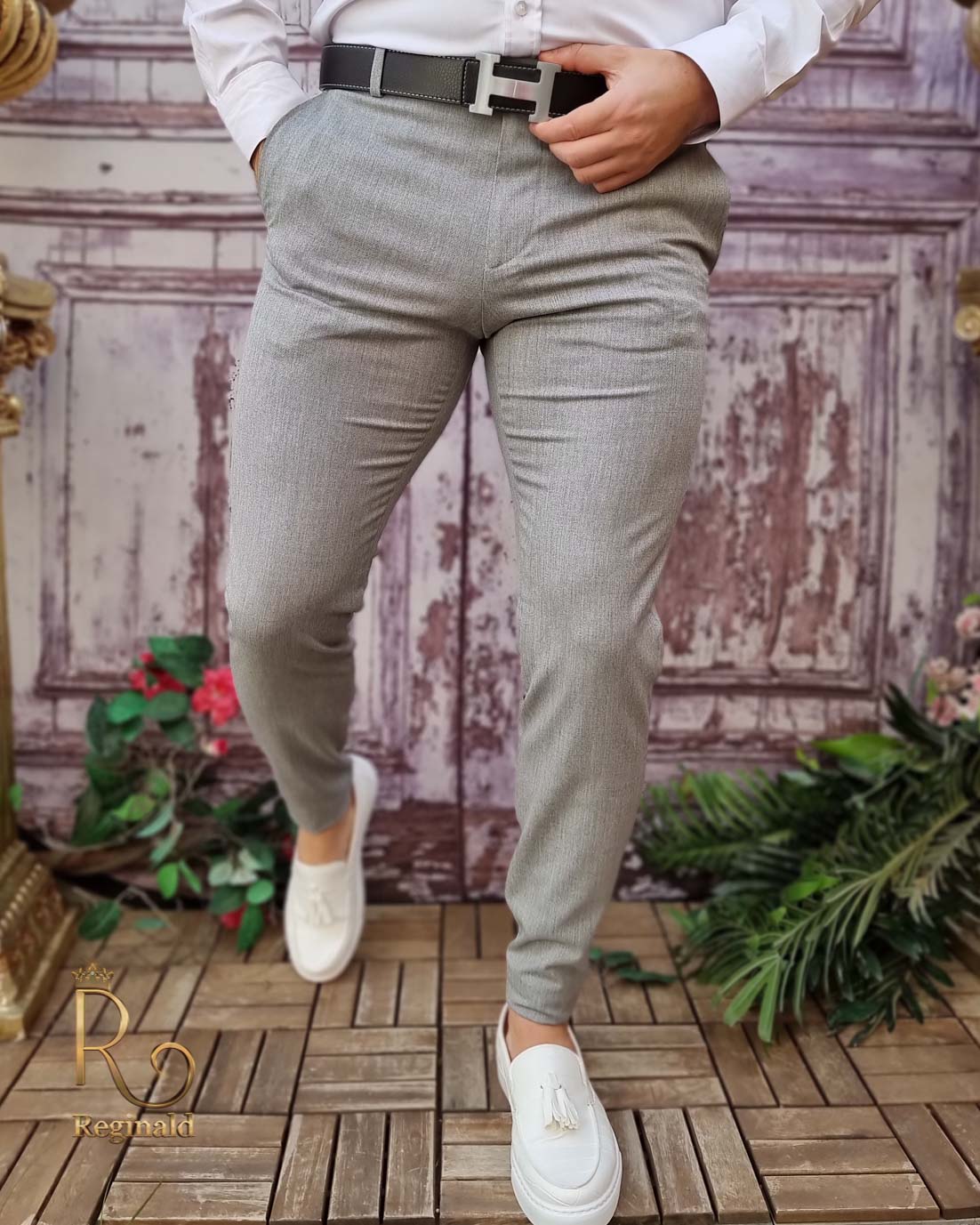 Pantaloni eleganți de bărbați, Gri, Croiala Slim Fit - PN726