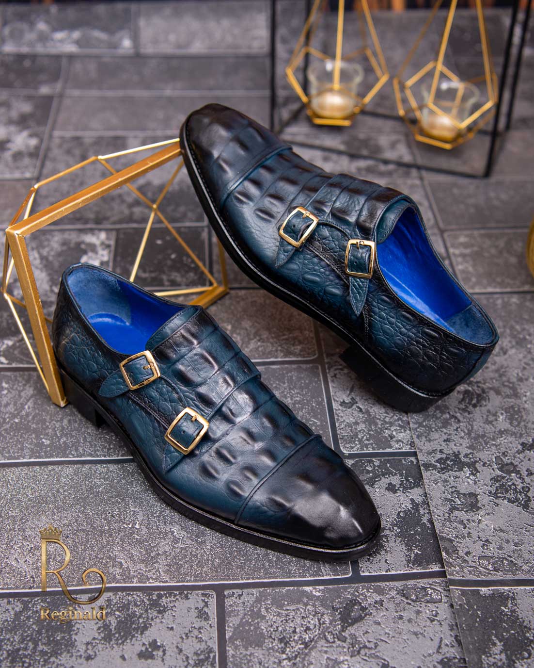 Pantofi de barbati, piele naturala, bleumarin, croc texture - P1785