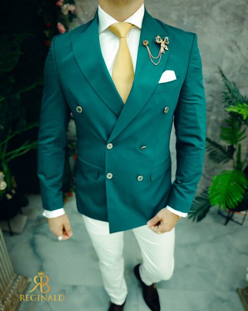 Sacou de bărbați, Double Breasted, Verde, Slim Fit - SC827 - imagine 3