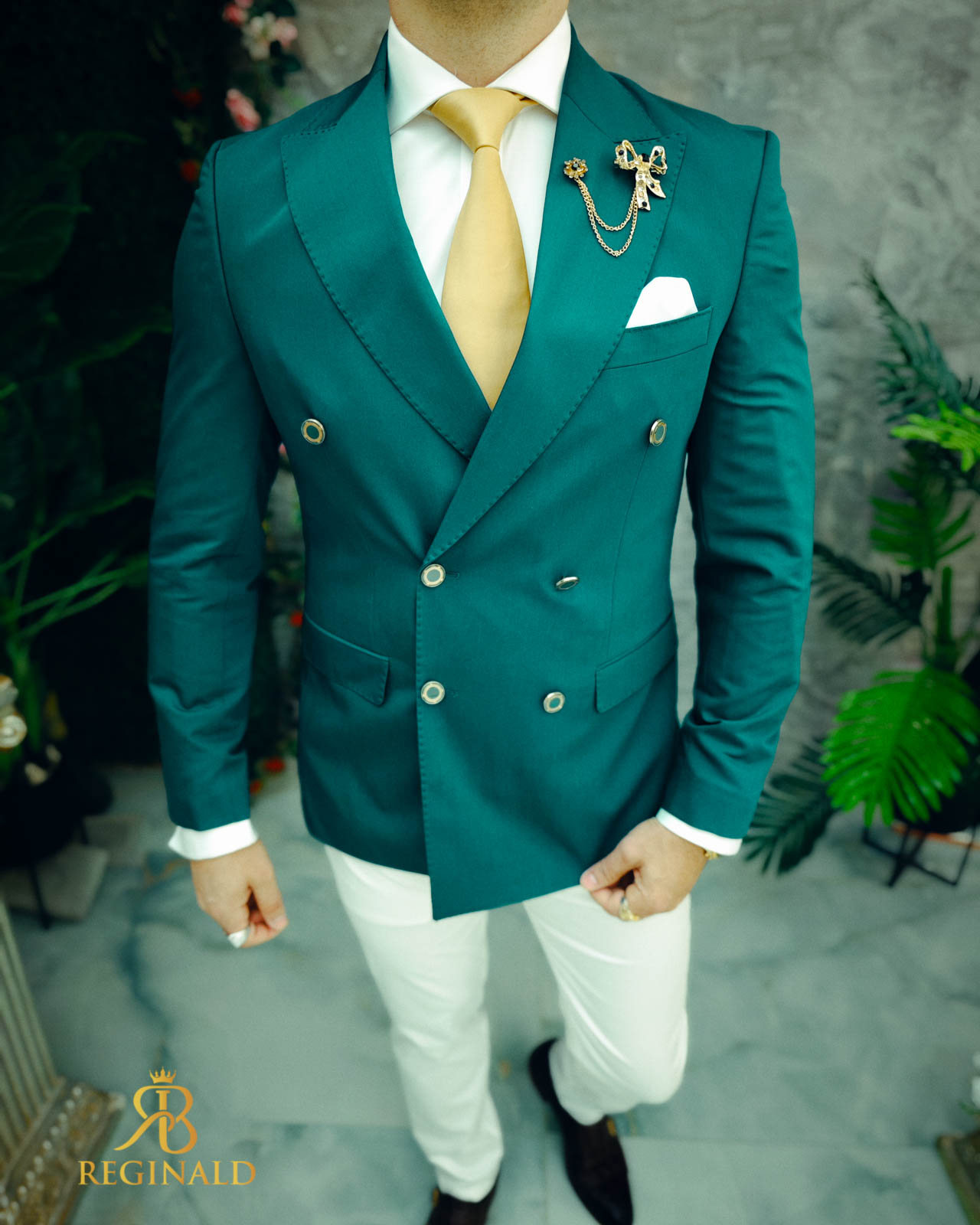 Sacou de bărbați, Double Breasted, Verde, Slim Fit - SC827 - 2 | YEO