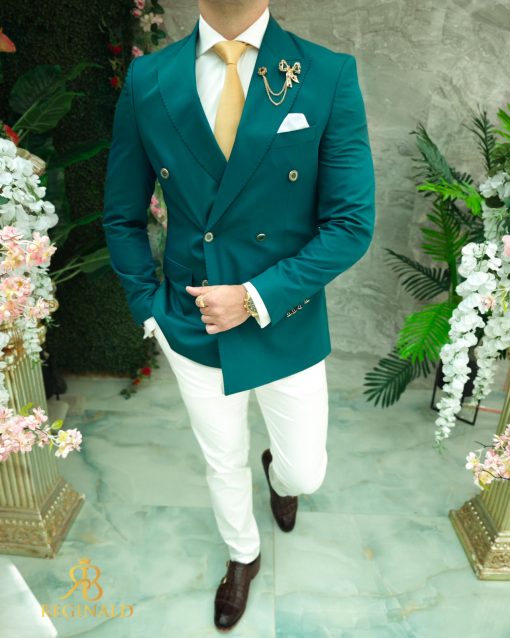 Sacou de bărbați, Double Breasted, Verde, Slim Fit - SC827 - imagine 2
