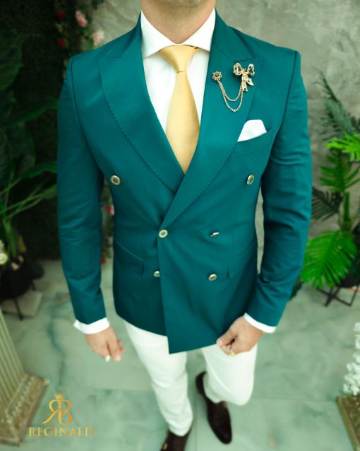 Sacou de bărbați, Double Breasted, Verde, Slim Fit - SC827 - imagine 4