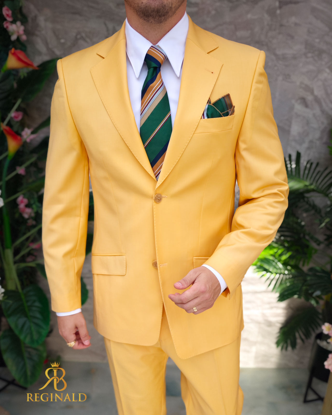Costum de barbati galben, Regular-Fit: Sacou si Pantalon - C4823