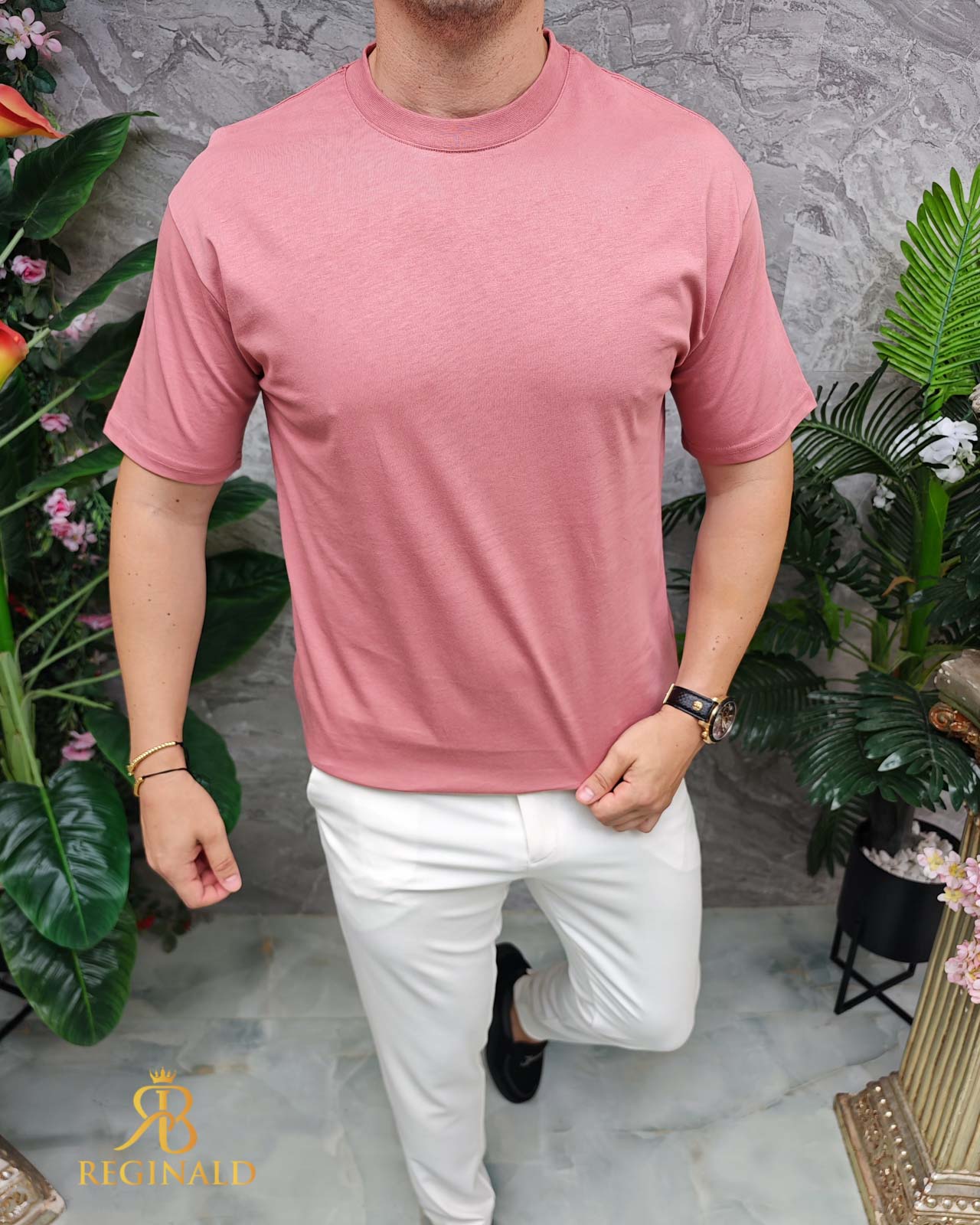 Tricou de bărbați, Roz cu guler rotund- TR1058