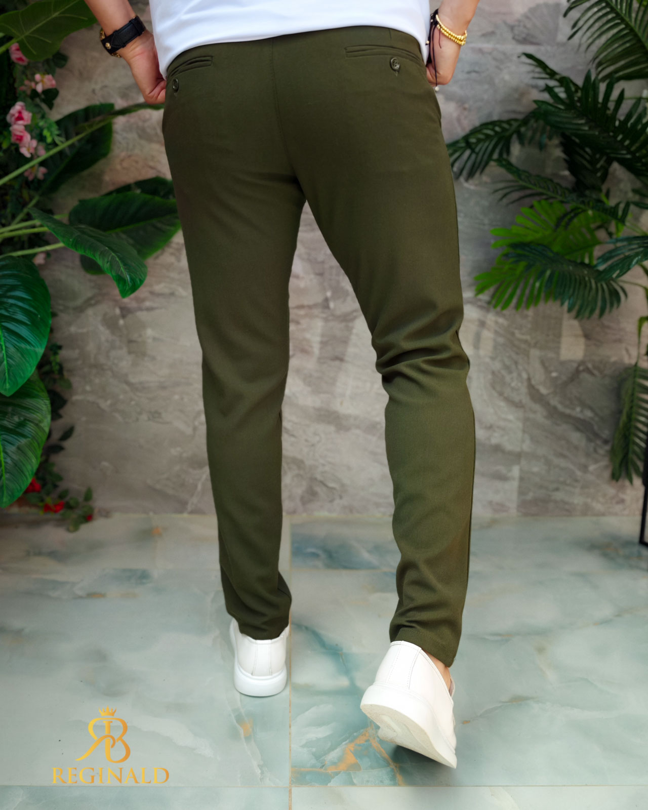 Pantaloni eleganti, Verde, Slim-Fit, croiala conica– PN817