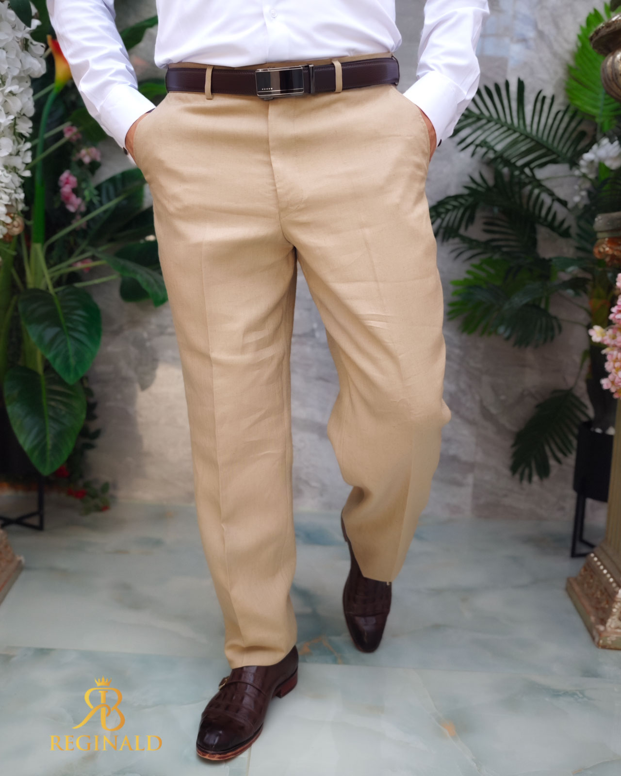 Pantaloni eleganti, din IN, Bej, Regular-Fit– PN820