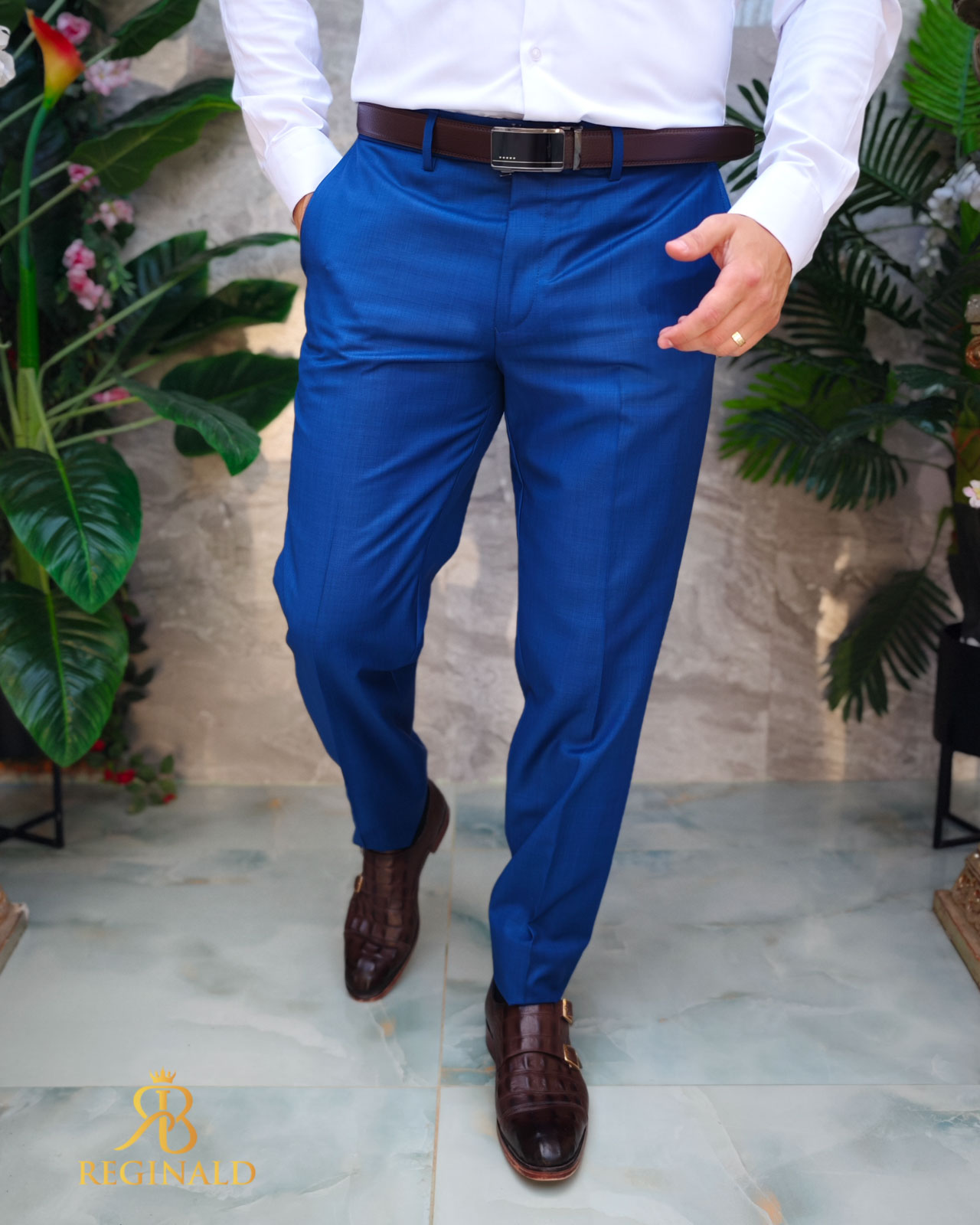 Pantaloni eleganti, Albastru, Regular-Fit– PN818
