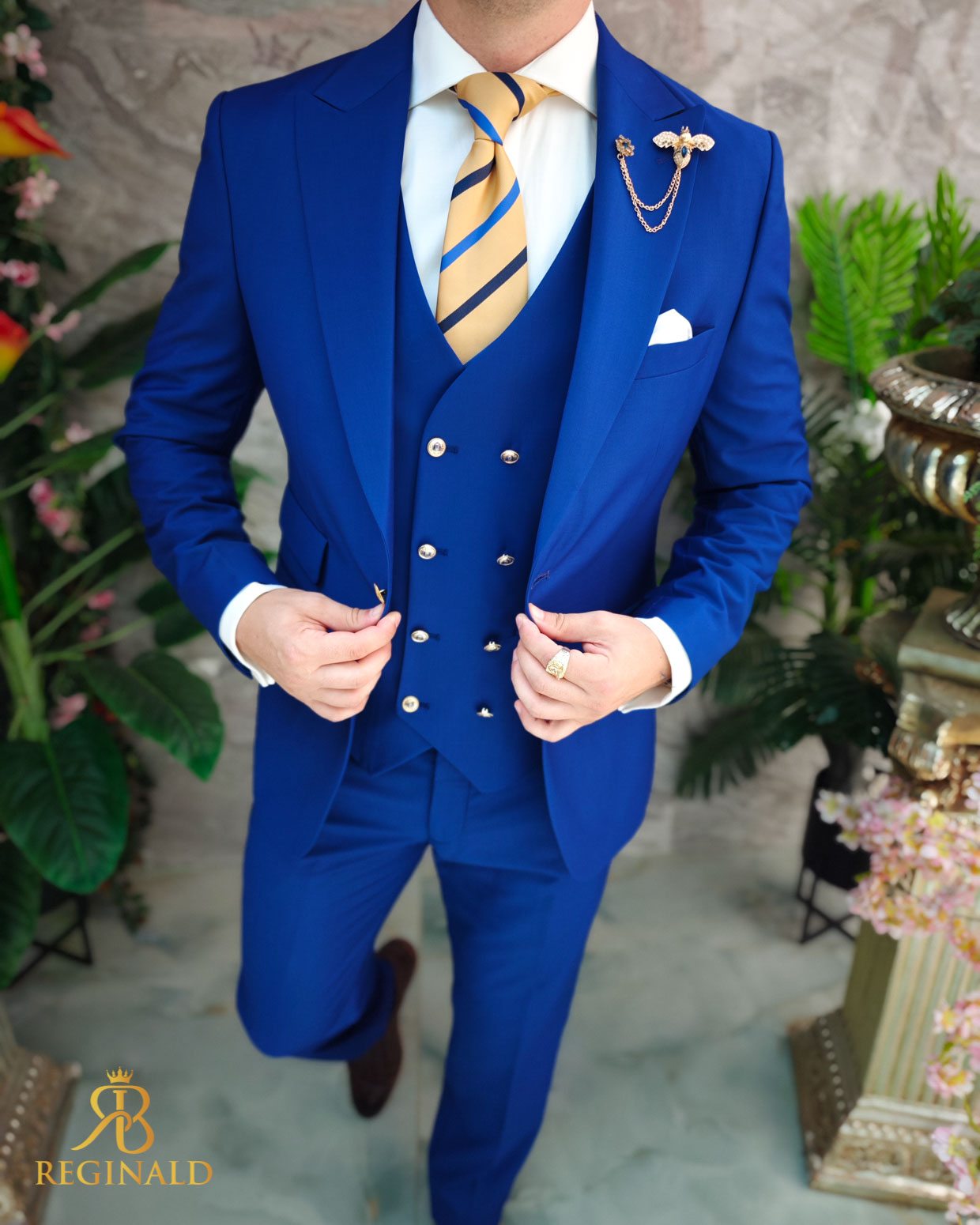 Costum de bărbați, albastru electric, Sacou, Vesta si Pantalon - C4857