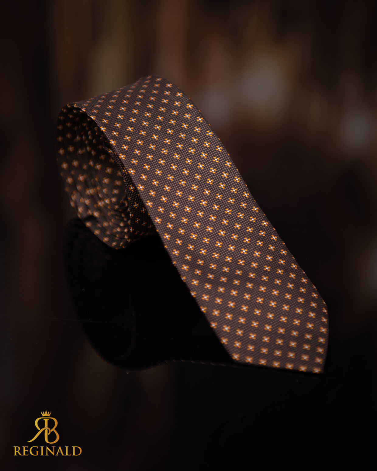 Cravata de bărbați, Maro cu model - CV1015