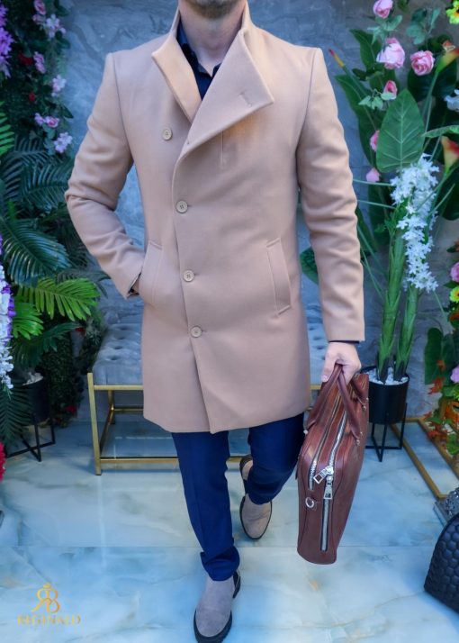 Palton de bărbați, Slim Fit, Bej cu nasturi - PT451 - imagine 3