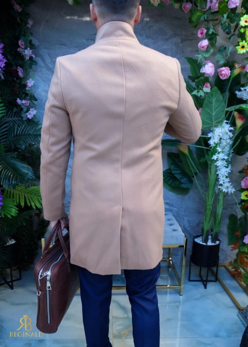 Palton de bărbați, Slim Fit, Bej cu nasturi - PT451 - imagine 4