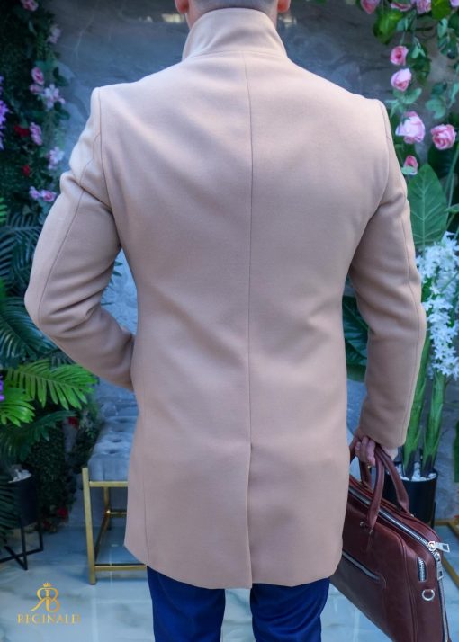 Palton de bărbați, Slim Fit, Bej, Guler textil detașabil - PT442 - imagine 4