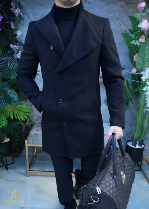 Palton de bărbați, Slim Fit, Negru cu nasturi - PT461 - imagine 4