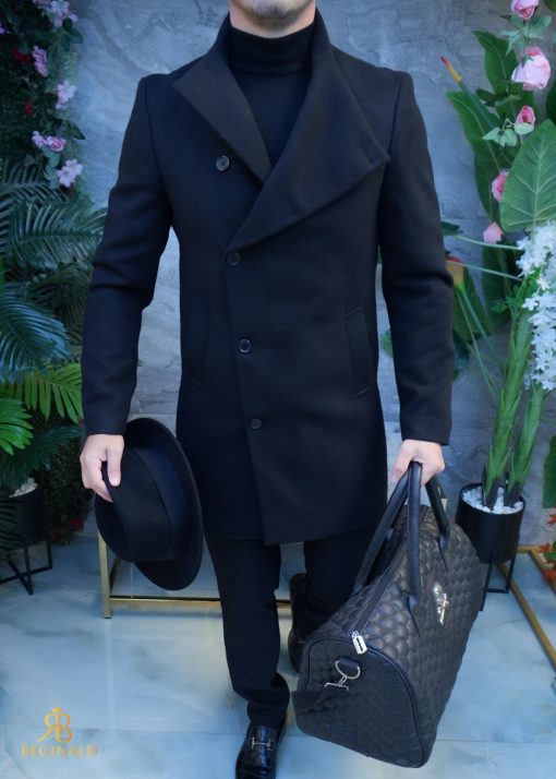 Palton de bărbați, Slim Fit, Negru cu nasturi - PT461