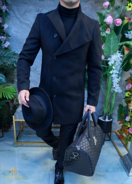 Palton de bărbați, Slim Fit, Negru cu nasturi - PT461 - imagine 3