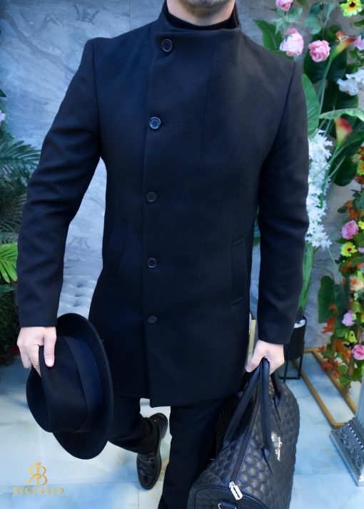 Palton de bărbați, Slim Fit, Negru cu nasturi - PT461 - imagine 2