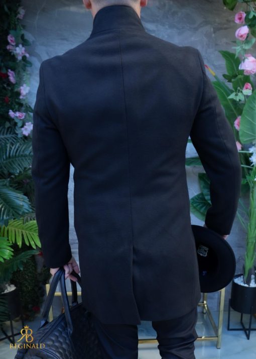 Palton de bărbați, Slim Fit, Negru cu nasturi - PT461 - imagine 5
