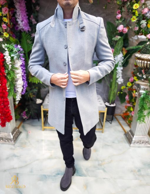 Palton de bărbați, Slim Fit, Gri, Guler textil detașabil - PT441