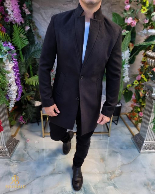 Palton de bărbați, Slim Fit, Negru cu nasturi - PT443