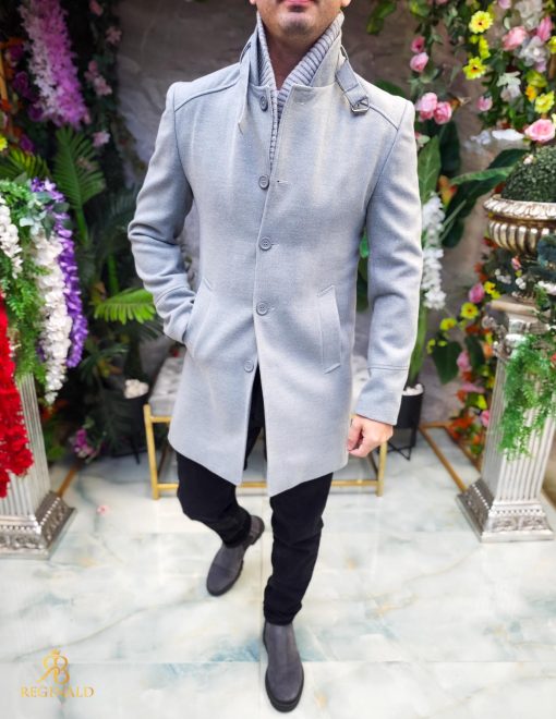 Palton de bărbați, Slim Fit, Gri, Guler textil detașabil - PT441 - imagine 5