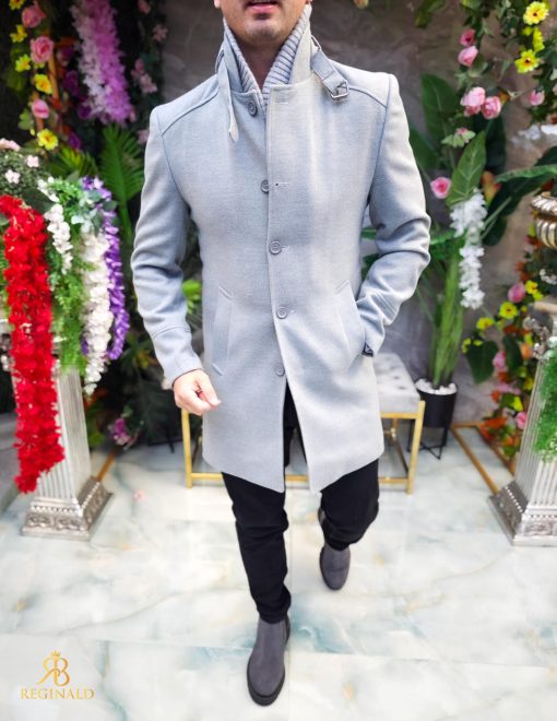 Palton de bărbați, Slim Fit, Gri, Guler textil detașabil - PT441 - imagine 9