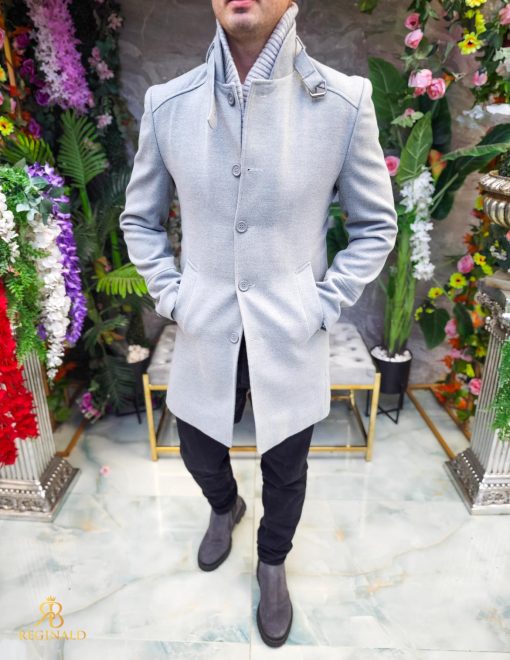Palton de bărbați, Slim Fit, Gri, Guler textil detașabil - PT441 - imagine 8