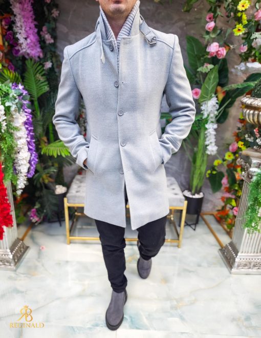 Palton de bărbați, Slim Fit, Gri, Guler textil detașabil - PT441 - imagine 3