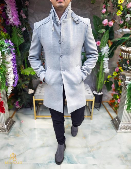 Palton de bărbați, Slim Fit, Gri, Guler textil detașabil - PT441 - imagine 7