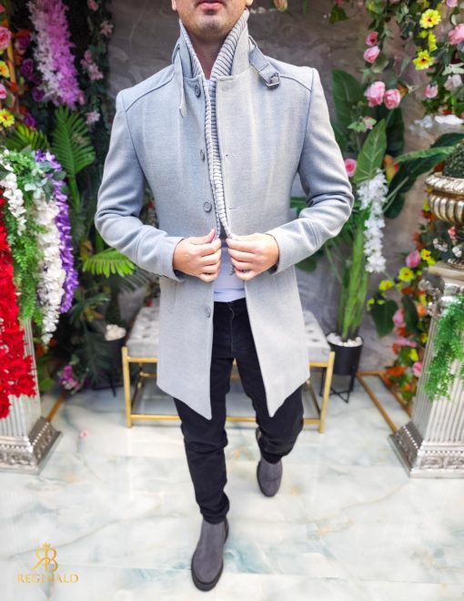Palton de bărbați, Slim Fit, Gri, Guler textil detașabil - PT441 - imagine 2