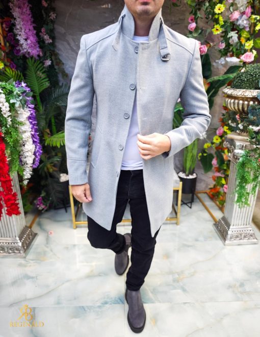 Palton de bărbați, Slim Fit, Gri, Guler textil detașabil - PT441 - imagine 4