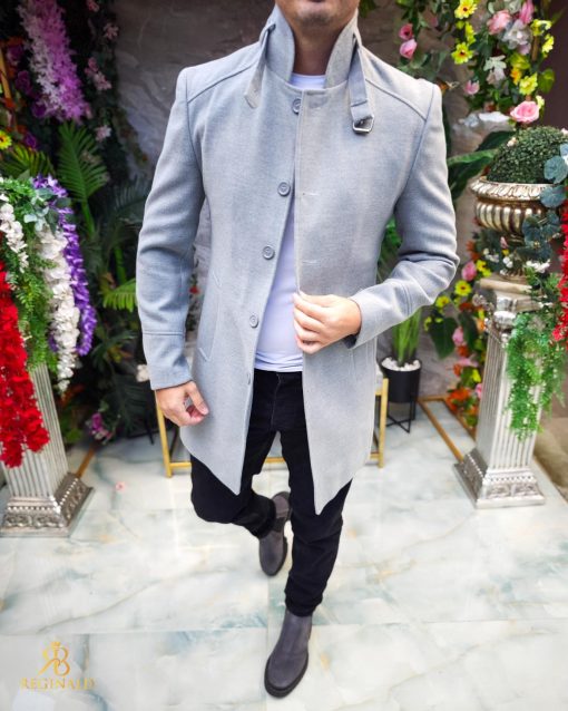 Palton de bărbați, Slim Fit, Gri, Guler textil detașabil - PT441 - imagine 6