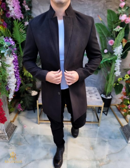 Palton de bărbați, Slim Fit, Negru cu nasturi - PT443 - imagine 2