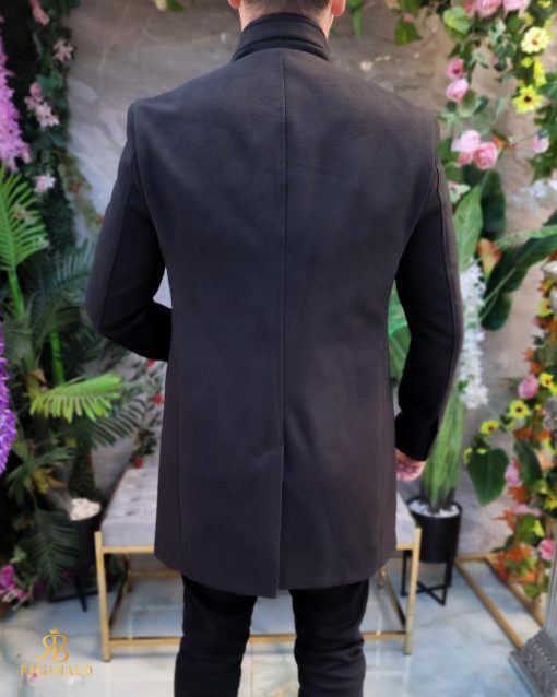Palton de bărbați, Slim Fit, Negru cu nasturi - PT443 - imagine 3