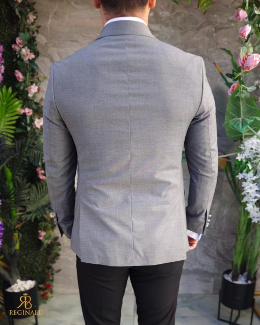 Sacou Gri de bărbați, Double Breasted, croiala Slim Fit- SC1035 - imagine 7