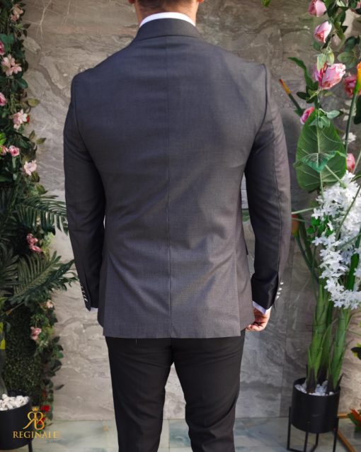 Sacou Gri inchis de bărbați, Double Breasted, croiala Slim Fit- SC1038 - imagine 7