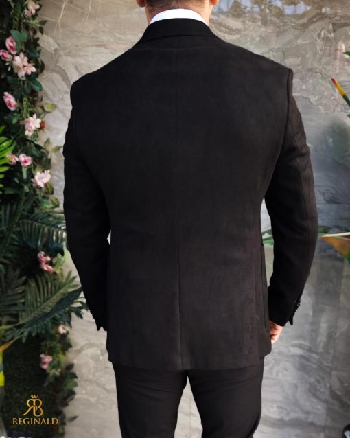 Sacou Negru, catifea de bărbați, croiala Slim Fit- SC1040 - imagine 8