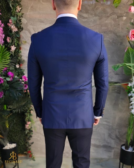 Sacou Albastru de bărbați, Double Breasted, croiala Slim Fit- SC1050 - imagine 5