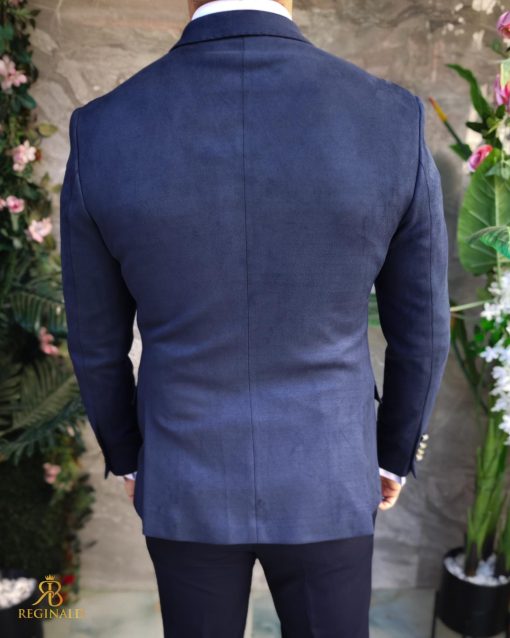 Sacou Bleumarin, catifea de bărbați, Double Breasted, croiala Slim Fit- SC1048 - imagine 7