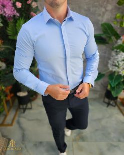 Cămașă bleu de bărbați, slim-fit - CR183