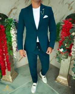 Costum de bărbați, Verde, elastic: Sacou si Pantalon cu snur- C5203